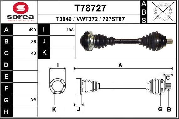 EAI T78727 - Приводний вал autozip.com.ua