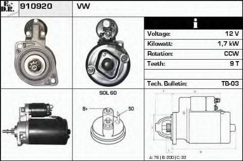 EDR 910920 - Стартер autozip.com.ua