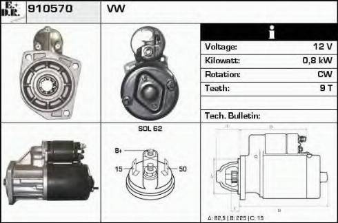 EDR 910570 - Стартер autozip.com.ua