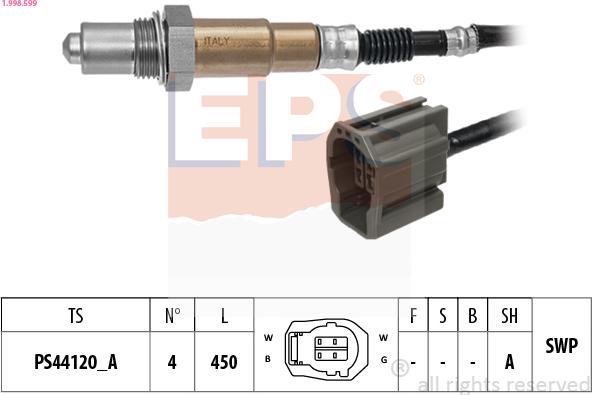 EPS 1.998.599 - Лямбда-зонд, датчик кисню autozip.com.ua