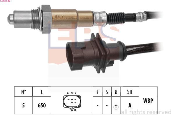EPS 1.998.542 - Лямбда-зонд, датчик кисню autozip.com.ua
