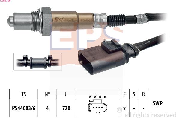 EPS 1.998.190 - Лямбда-зонд, датчик кисню autozip.com.ua