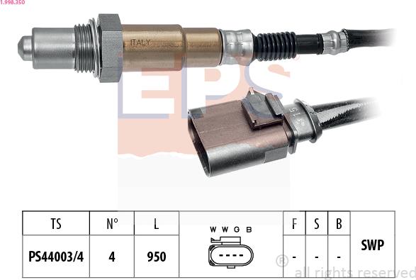 EPS 1.998.350 - Лямбда-зонд, датчик кисню autozip.com.ua