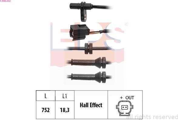 EPS 1.960.232 - Датчик ABS, частота обертання колеса autozip.com.ua