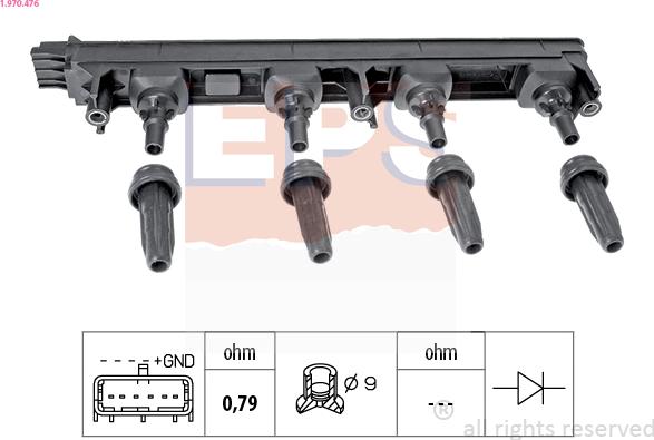 EPS 1.970.476 - Котушка запалювання Citroen C4. C5-- Peugeot 307-807 2.0 16V 09.04- autozip.com.ua