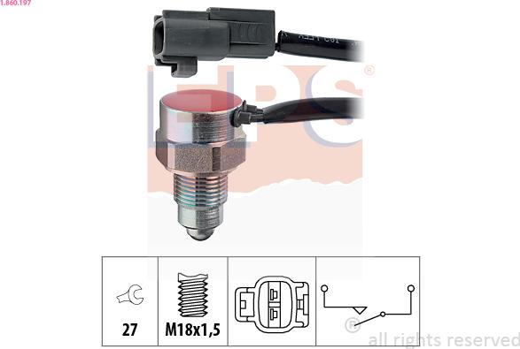 EPS 1.860.197 - Датчик, контактний перемикач, фара заднього ходу autozip.com.ua