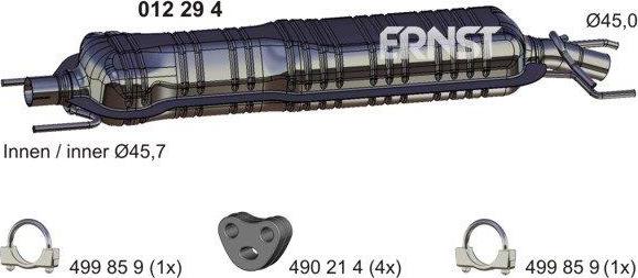 ERNST 012294 - Середній глушник вихлопних газів autozip.com.ua