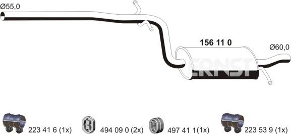 ERNST 156110 - Середній глушник вихлопних газів autozip.com.ua