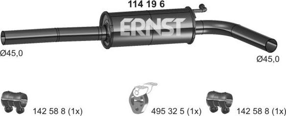 ERNST 114196 - Середній глушник вихлопних газів autozip.com.ua