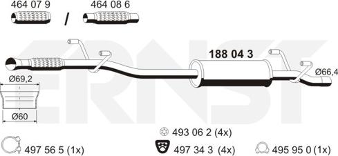 ERNST 188043 - Середній глушник вихлопних газів autozip.com.ua