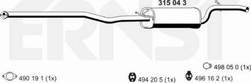 ERNST 315043 - Середній глушник вихлопних газів autozip.com.ua