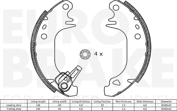 Eurobrake 58492799372 - Комплект гальм, барабанний механізм autozip.com.ua