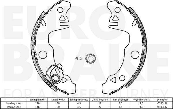 Eurobrake 58492799269 - Комплект гальм, барабанний механізм autozip.com.ua