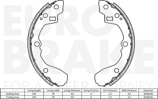 Eurobrake 58492735590 - Комплект гальм, барабанний механізм autozip.com.ua