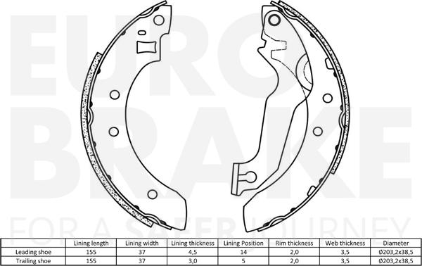 Eurobrake 58492725365 - Комплект гальм, барабанний механізм autozip.com.ua