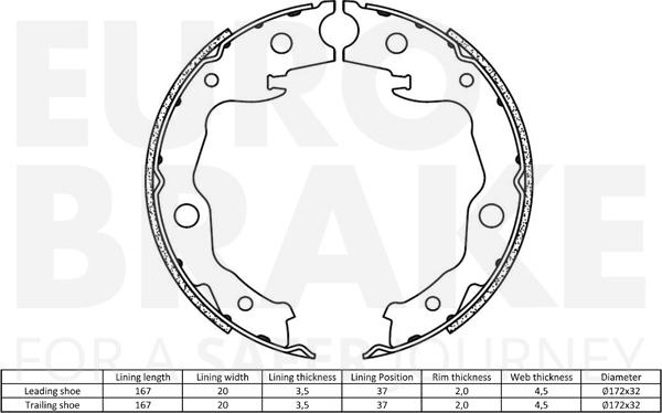 Eurobrake 58492722777 - Комплект гальм, барабанний механізм autozip.com.ua