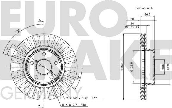 Eurobrake 5815204403 - Гальмівний диск autozip.com.ua