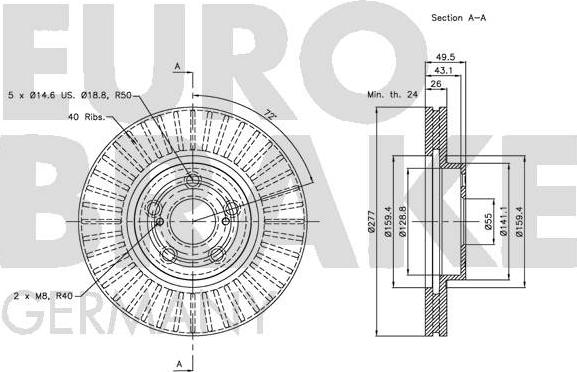 Eurobrake 5815204590 - Гальмівний диск autozip.com.ua