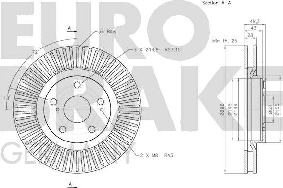 Eurobrake 58152045117 - Гальмівний диск autozip.com.ua