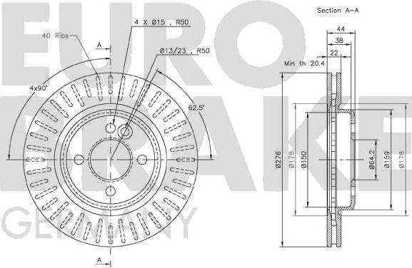 Eurobrake 5815204016 - Гальмівний диск autozip.com.ua