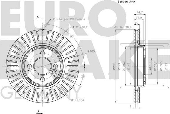 Eurobrake 5815204034 - Гальмівний диск autozip.com.ua