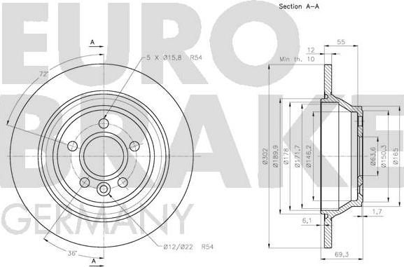 Eurobrake 5815204859 - Гальмівний диск autozip.com.ua