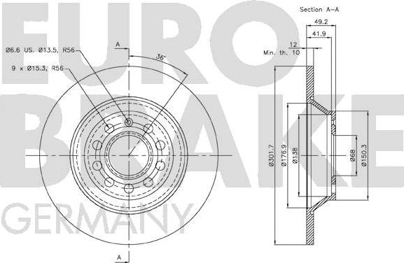 Eurobrake 58152047109 - Гальмівний диск autozip.com.ua