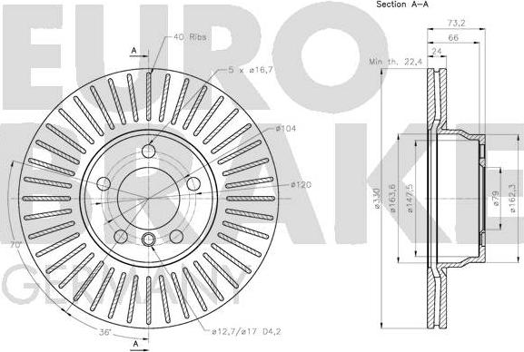 Eurobrake 5815201596 - Гальмівний диск autozip.com.ua
