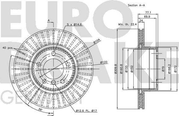 Eurobrake 5815201553 - Гальмівний диск autozip.com.ua