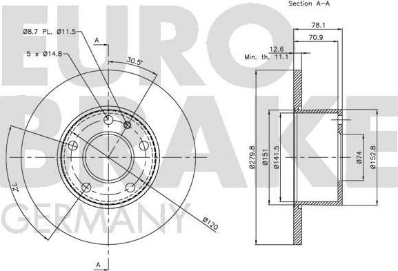 Eurobrake 5815201511 - Гальмівний диск autozip.com.ua