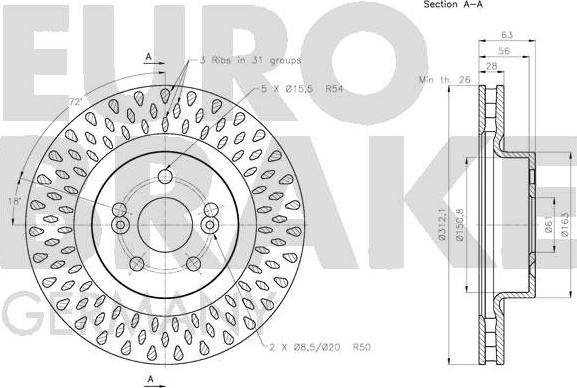 Eurobrake 5815203966 - Гальмівний диск autozip.com.ua