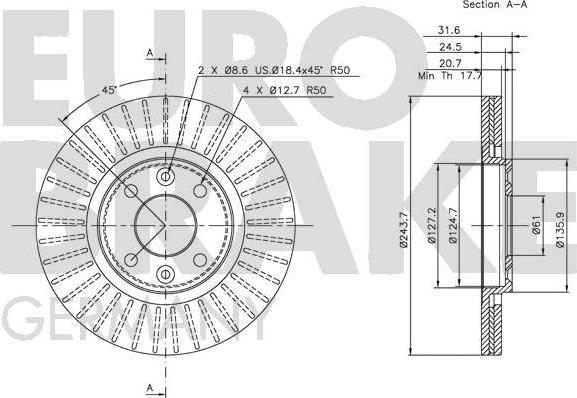 Eurobrake 5815203925 - Гальмівний диск autozip.com.ua