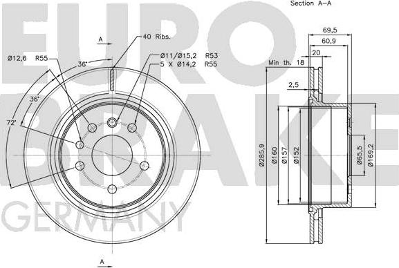 Eurobrake 5815203657 - Гальмівний диск autozip.com.ua