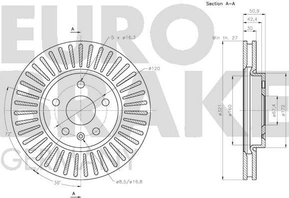 Eurobrake 5815203669 - Гальмівний диск autozip.com.ua