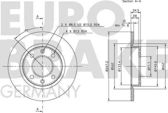 Eurobrake 5815203716 - Гальмівний диск autozip.com.ua