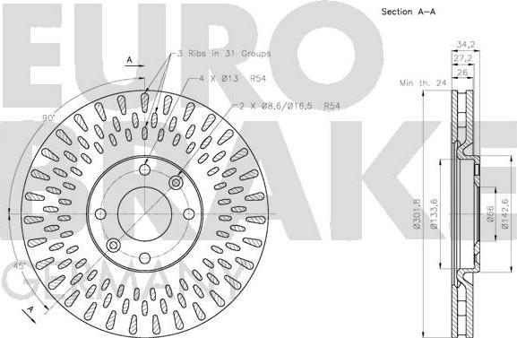 Eurobrake 5815203737 - Гальмівний диск autozip.com.ua