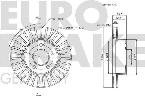 Eurobrake 5815202565 - Гальмівний диск autozip.com.ua