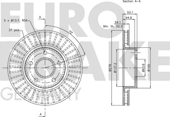 Eurobrake 5815202538 - Гальмівний диск autozip.com.ua