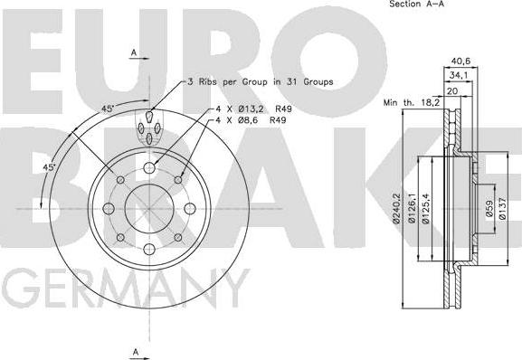 Eurobrake 5815202343 - Гальмівний диск autozip.com.ua