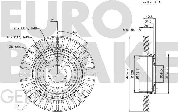 Eurobrake 5815202342 - Гальмівний диск autozip.com.ua