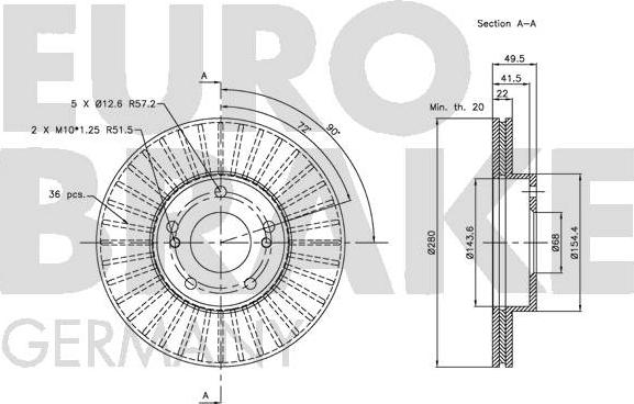 Eurobrake 5815202247 - Гальмівний диск autozip.com.ua