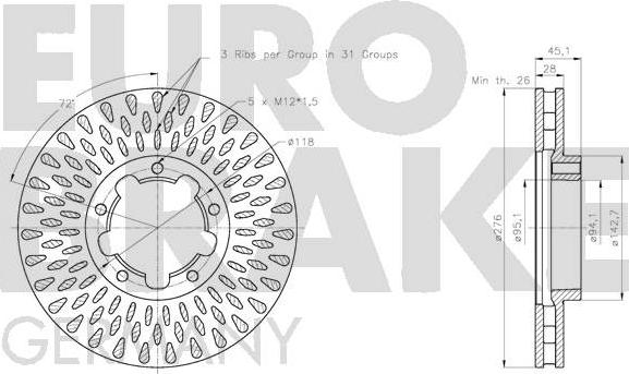 Eurobrake 5815202286 - Гальмівний диск autozip.com.ua