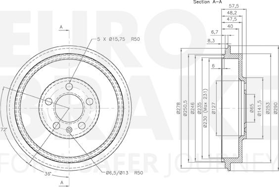 Eurobrake 5825254303 - Гальмівний барабан autozip.com.ua