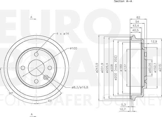 Eurobrake 5825253630 - Гальмівний барабан autozip.com.ua