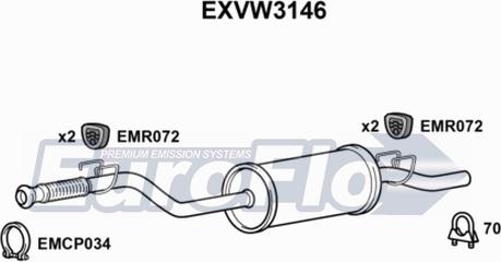 EuroFlo EXVW3146 - Середній глушник вихлопних газів autozip.com.ua