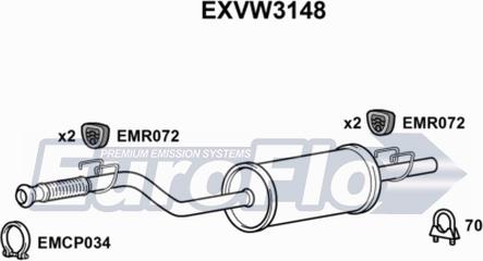 EuroFlo EXVW3148 - Середній глушник вихлопних газів autozip.com.ua