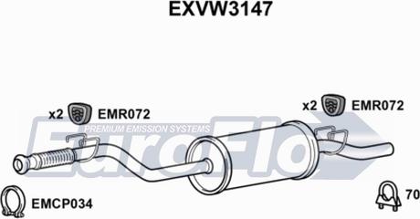 EuroFlo EXVW3147 - Середній глушник вихлопних газів autozip.com.ua