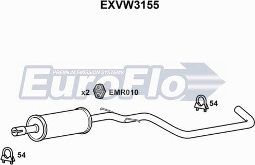 EuroFlo EXVW3155 - Середній глушник вихлопних газів autozip.com.ua