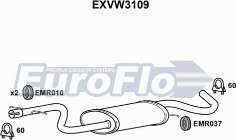 EuroFlo EXVW3109 - Середній глушник вихлопних газів autozip.com.ua