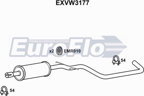 EuroFlo EXVW3177 - Середній глушник вихлопних газів autozip.com.ua